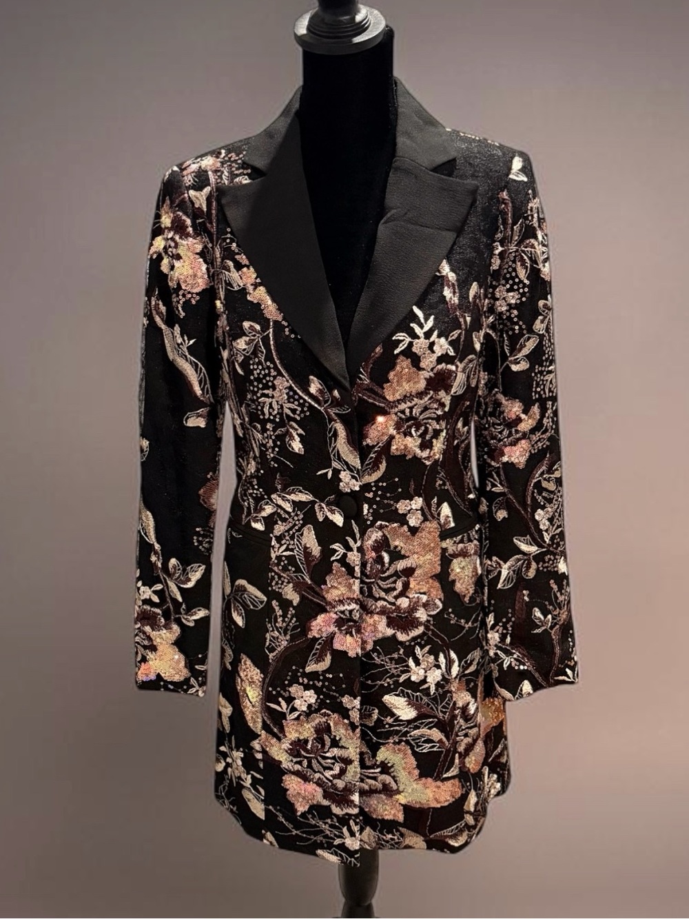 STUNNING Dress the Population Berkley Floral Sequined Blazer Mini Dress XXS NWT